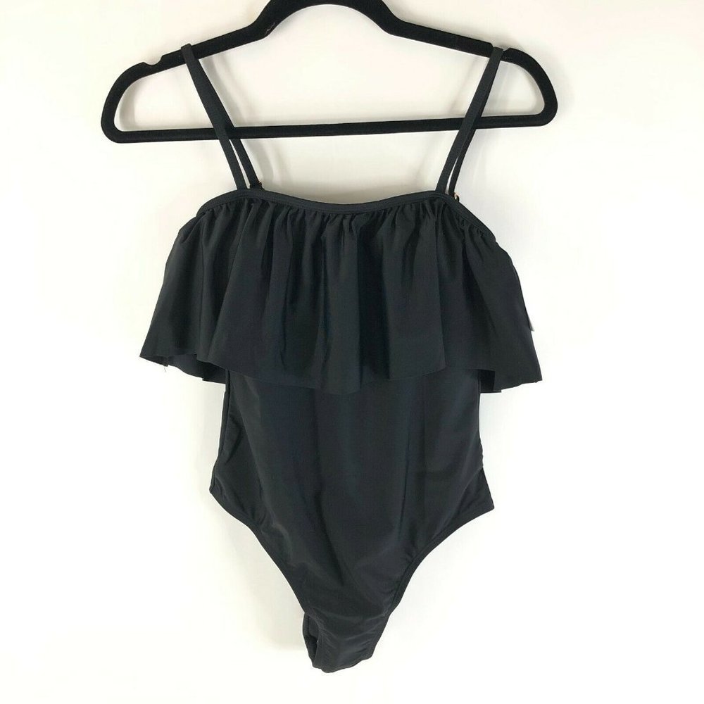 Sugar Coast by Lolli Swim One Piece Swimsuit Ruffle Stretch Black Size S - Picture 1 of 3